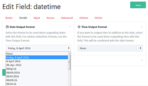 Select the date time format