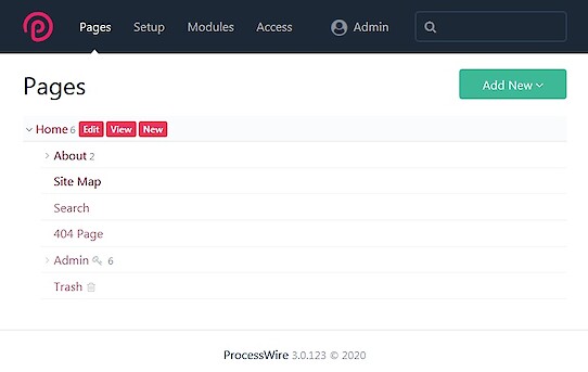 ProcessWire Admin Panel - Page: Pages